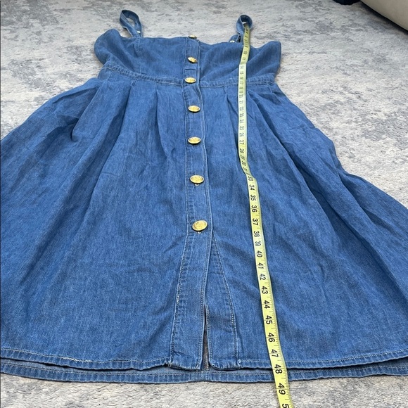 New L’Agence Denim Pleated Esmeralda Dress Button Front Blue Jean Stokes Sz 8 - Picture 11 of 16